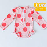 Mama Yoyo Büyük Puantiye Desenli Fermuarlı Uzun Kollu Alttan Çıtçıtlı Mayo